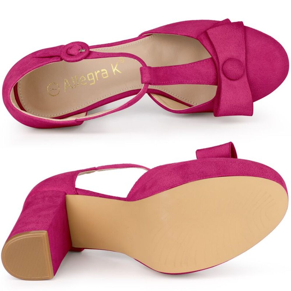 Allegra K Pink T-Strap Platform Heels - Picture 4 of 6